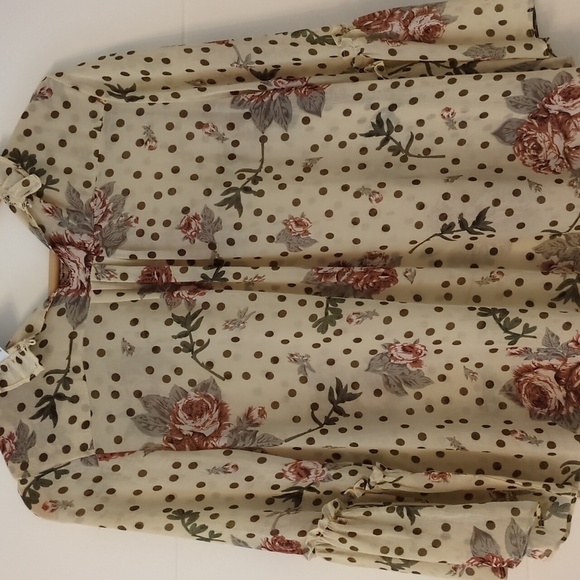 Seven Wonders Cottage Core Floral Polka dots Semi Sheer Boho mini dress - Picture 7 of 9